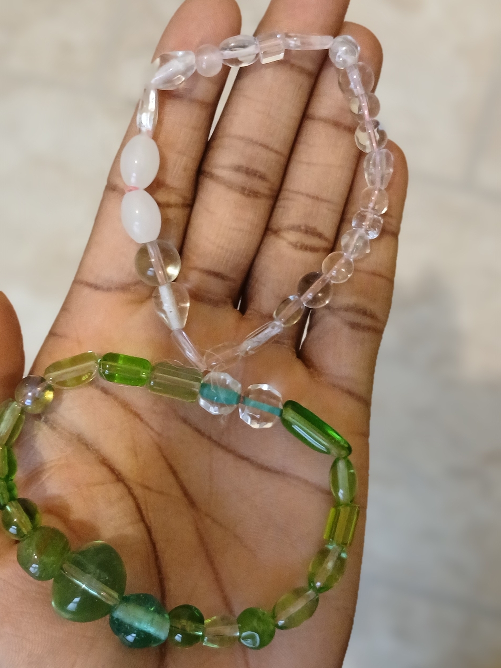 Handmade Green and Clear Beaded Stretch Bracelet Set